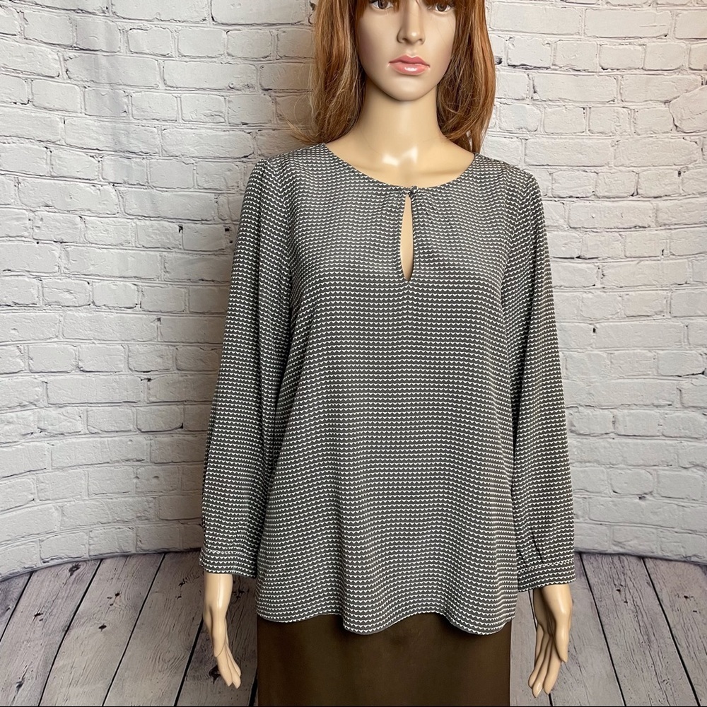 Joie Charcoal & White Long Sleeve Silk Blouse Size M